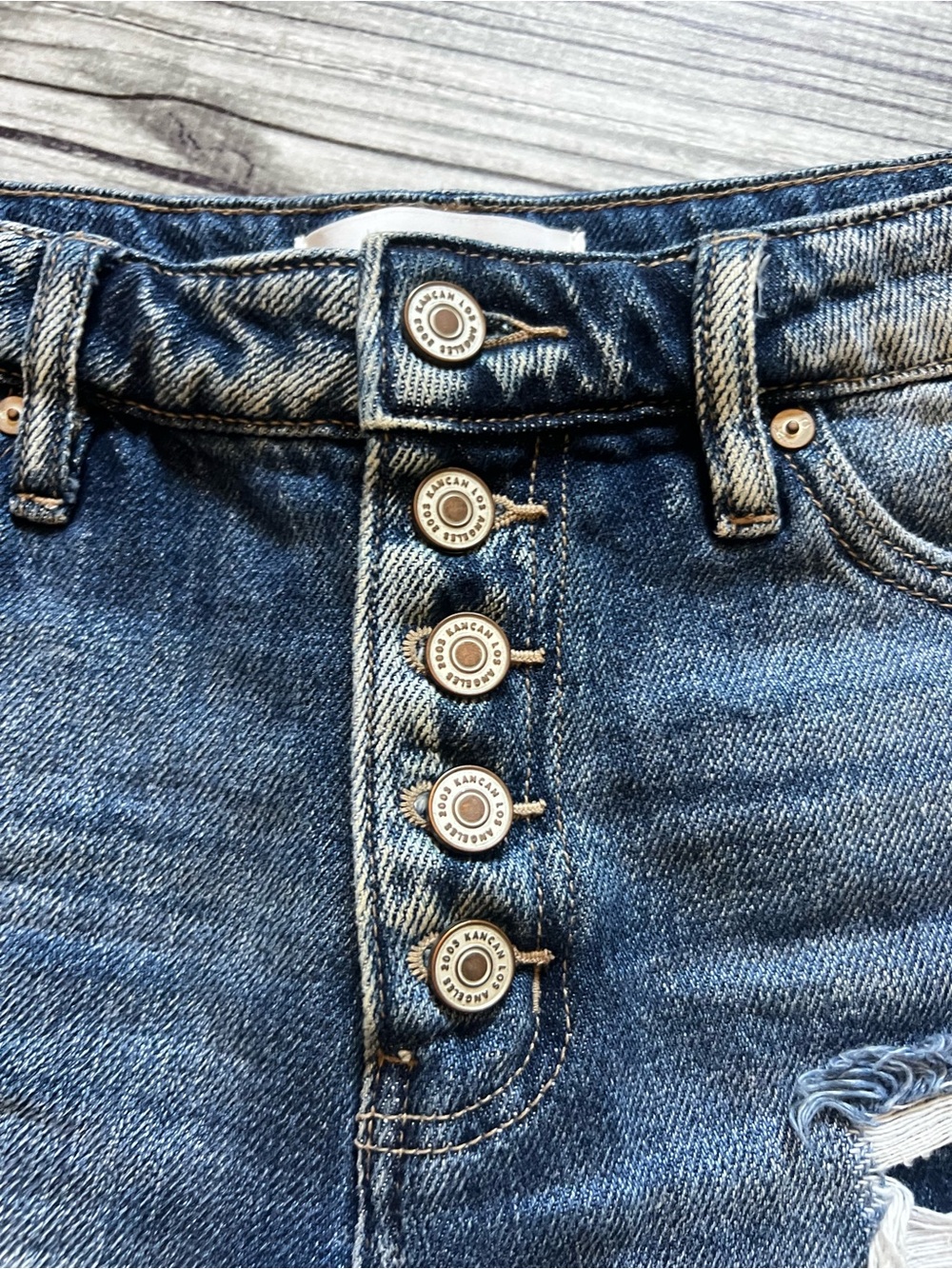 KanCan Dark Blue Distressed High-Rise Jean Shorts - Picture 2 of 7